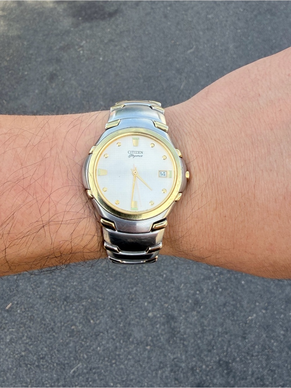 Vintage Citizen Elegance Signature Two-Tone Men's Watch Linen Texture Dial 36mm